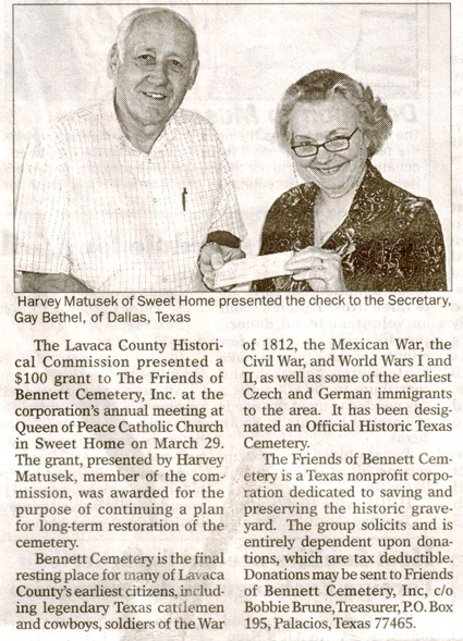2008 Lavaca County Historical Commission $100 Check